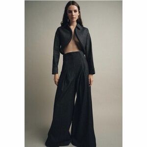 Zara Zw Collection Elegant Wide-Leg Ultra High Waist Jeans With Pleats Sz-S